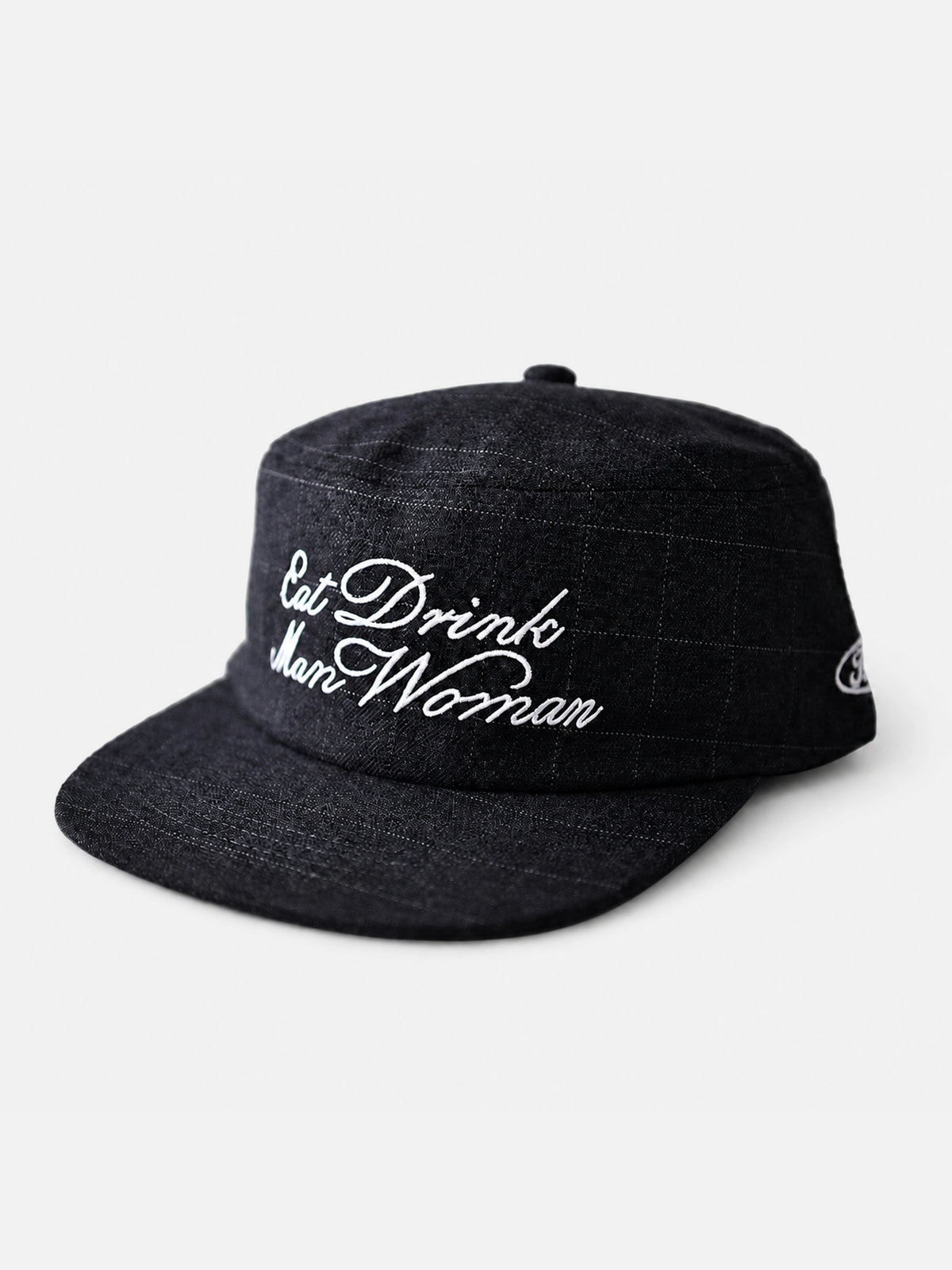 Letter-embroidered Flat-top, Flat-brim Hat