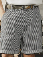 American-style Black And White Striped Cargo Shorts