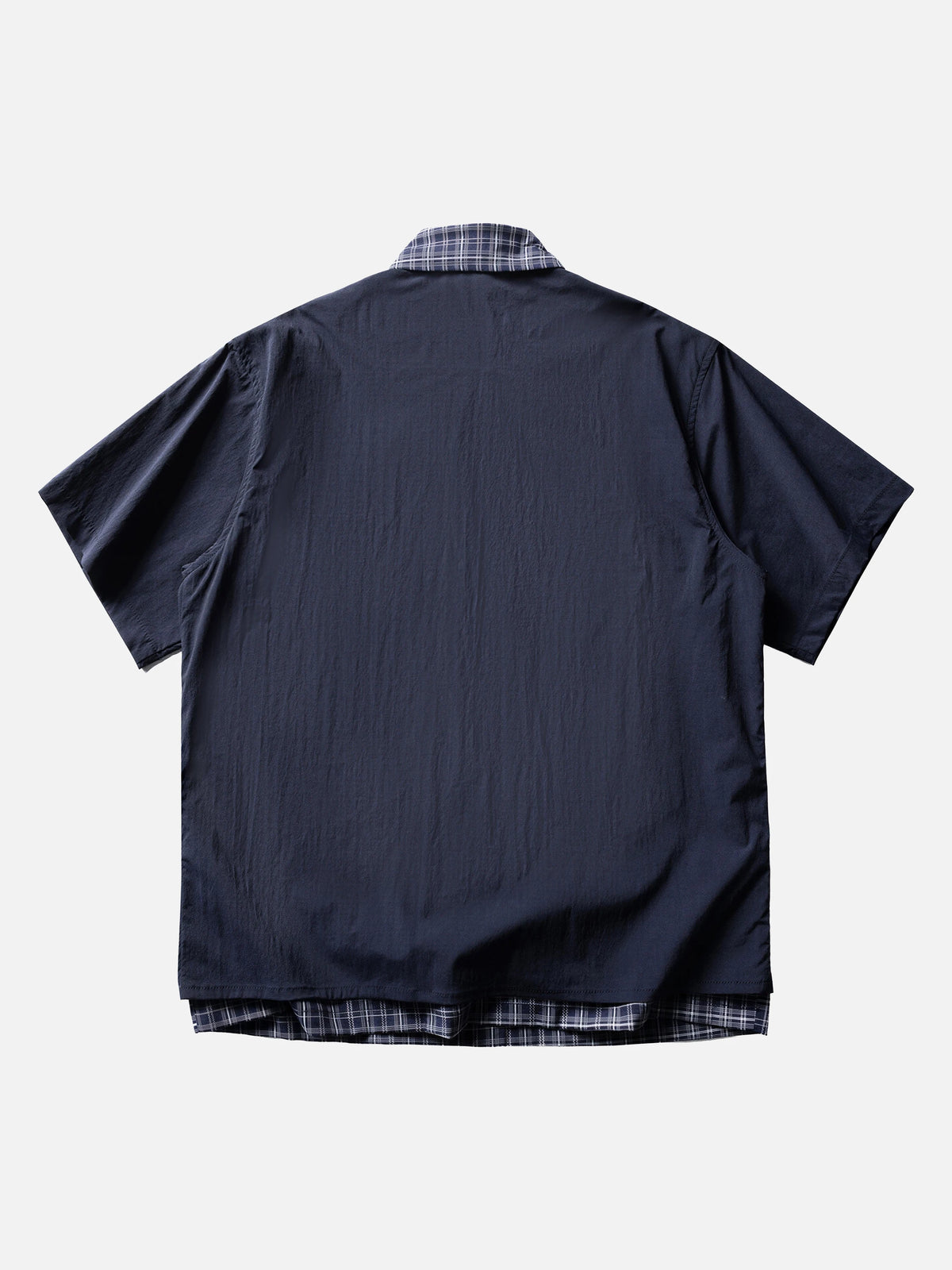Retro Plaid Faux Two-piece Spliced short-sleeve Shirt