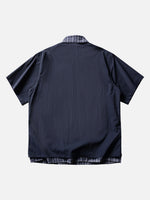 Retro Plaid Faux Two-piece Spliced short-sleeve Shirt