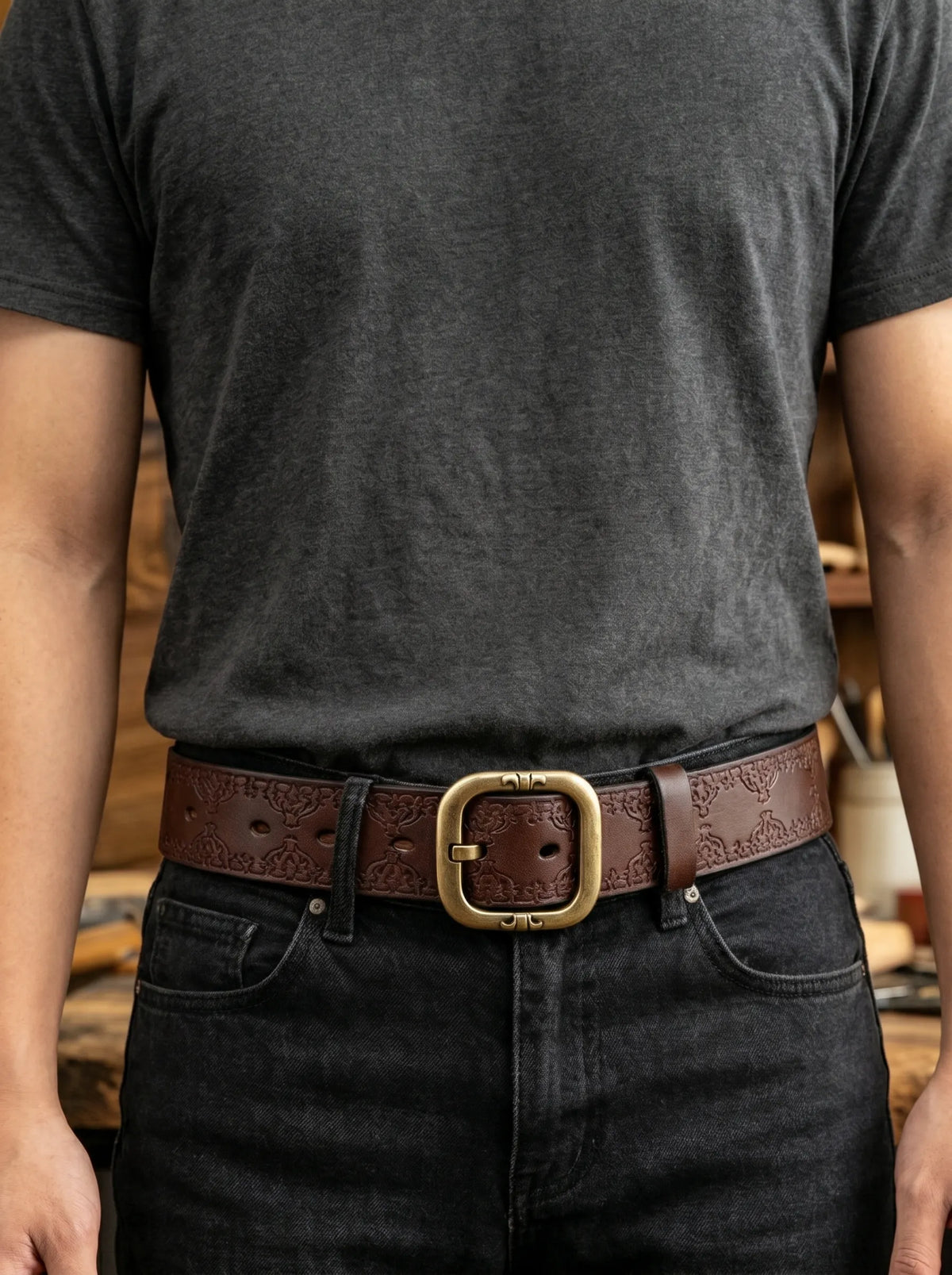 Handcrafted Vintage Embossed Top-grain Cowhide Belt