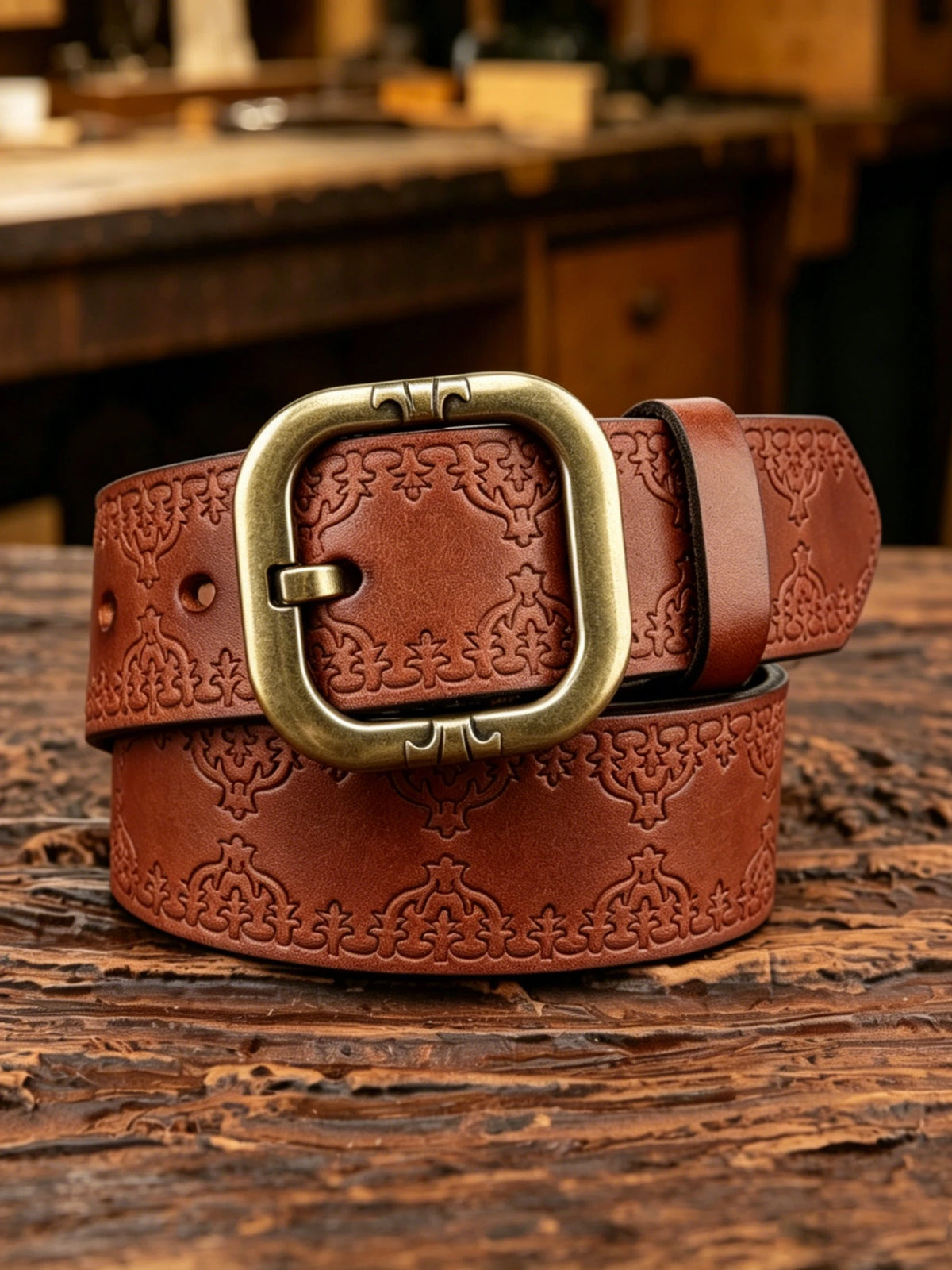 Handcrafted Vintage Embossed Top-grain Cowhide Belt