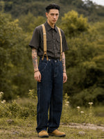 Wide-leg Striped Cargo Jeans (suspenders Not Included)