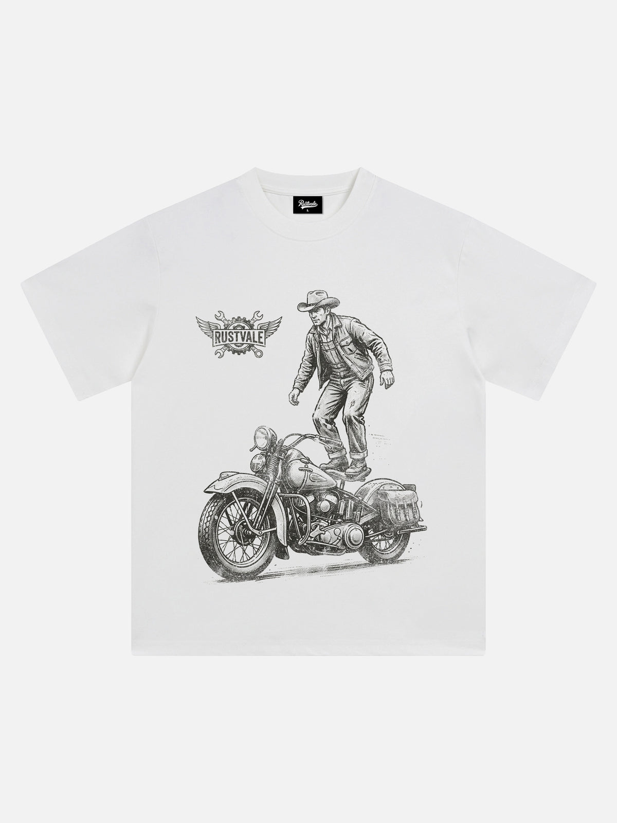 Western Cowboy Vintage Motorcycle Sketch Tee