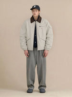 Retro Canvas & Leather-paneled Loose-fit Cotton Workwear Jacket