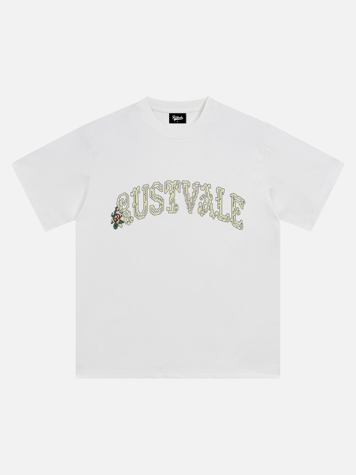 Camiseta con Letras y Rosa Pixelada
