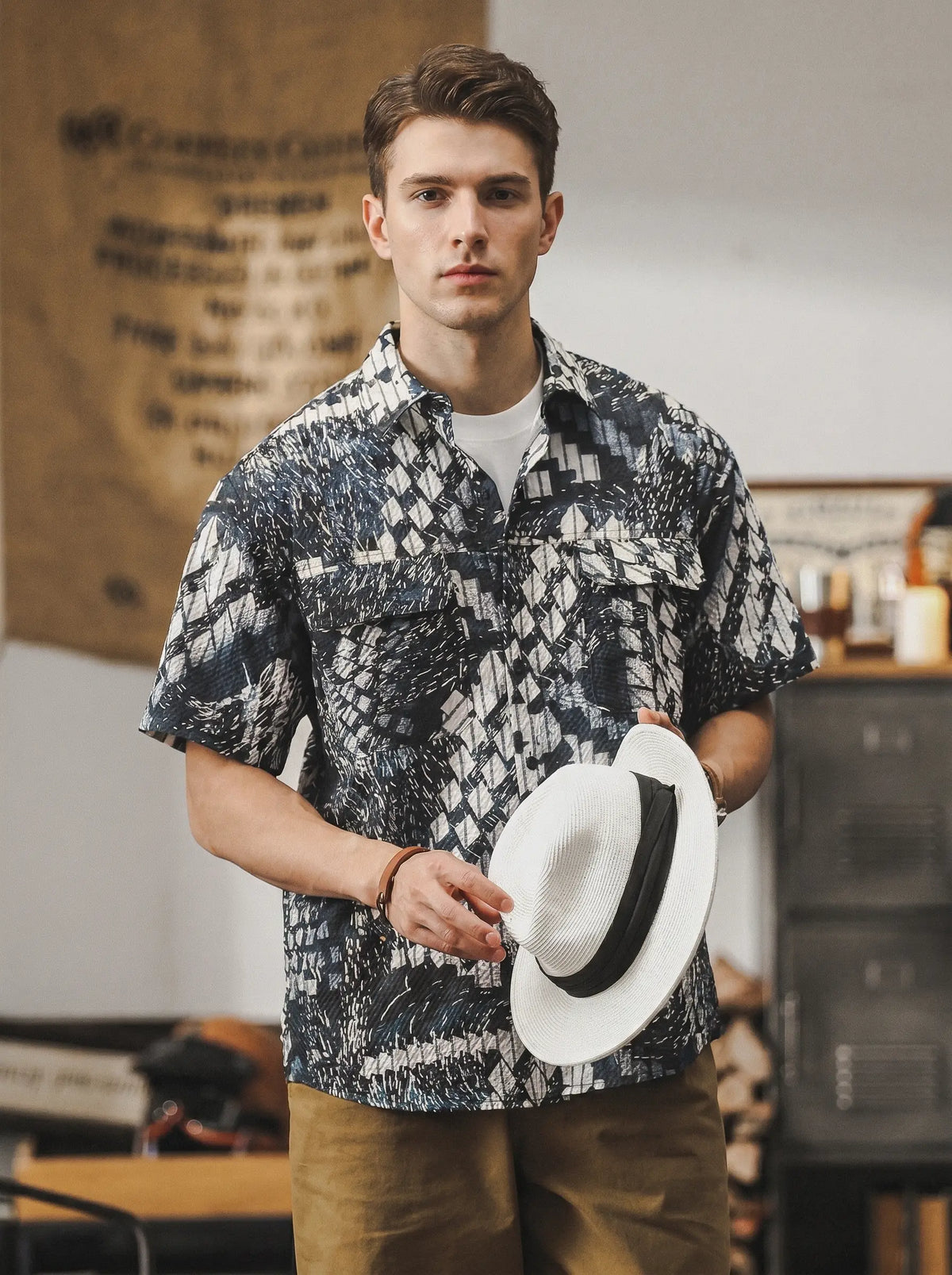 Digital Jacquard Seersucker Short-Sleeve Shirt