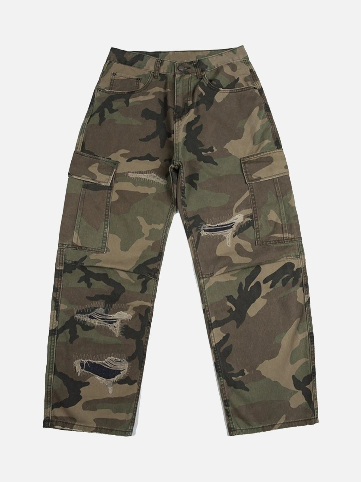 Retro Washed Distressed Camouflage Cargo Pants