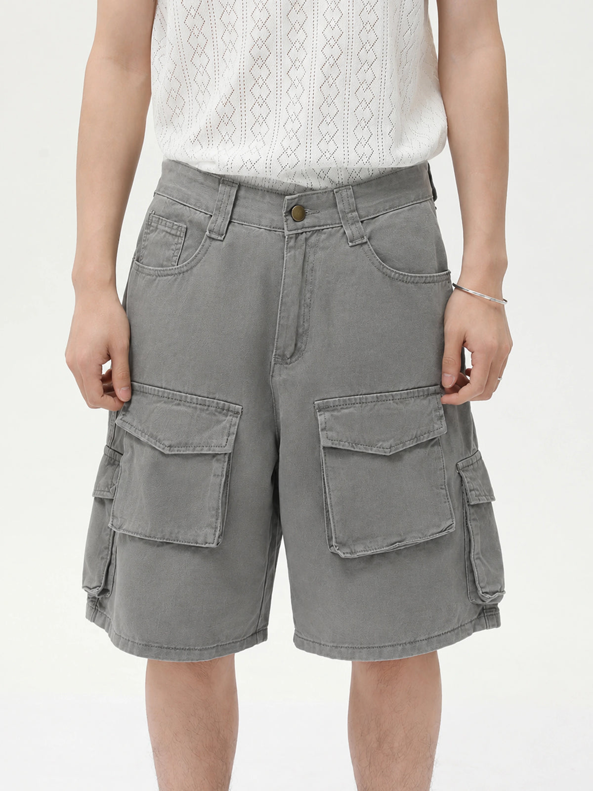 Retro Washed Multi-pocket Cargo Shorts