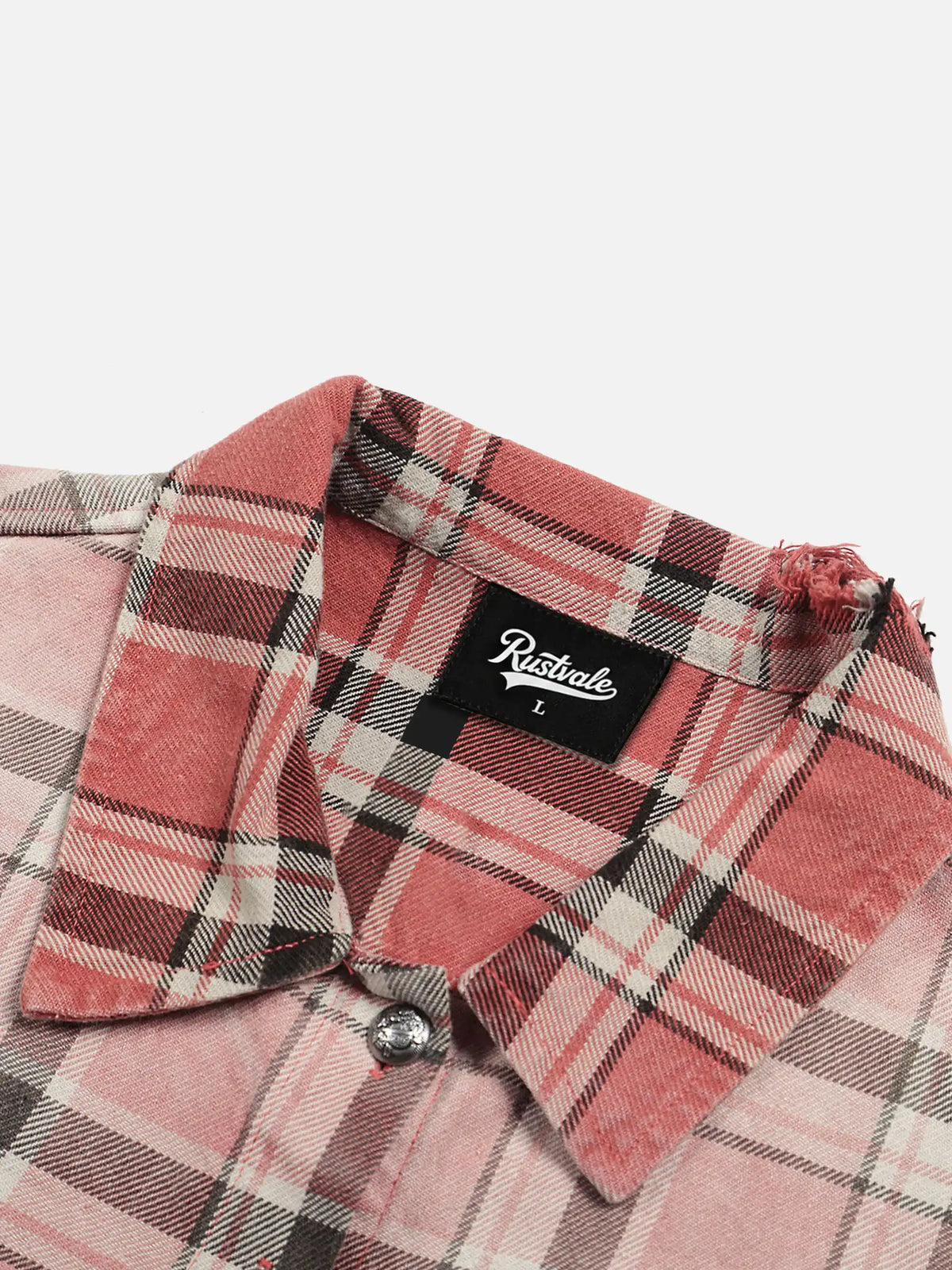 Retro Ombré Frayed-hem Plaid Long-sleeve Shirt
