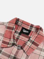 Retro Ombré Frayed-hem Plaid Long-sleeve Shirt