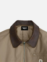 Retro Canvas & Leather-paneled Loose-fit Cotton Workwear Jacket