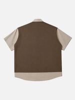Retro Faux Two-piece Spliced multi-pocket Short-sleeve Work Shirt