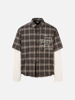 Retro Letter-embroidered Faux Two-piece Long-sleeve Shirt