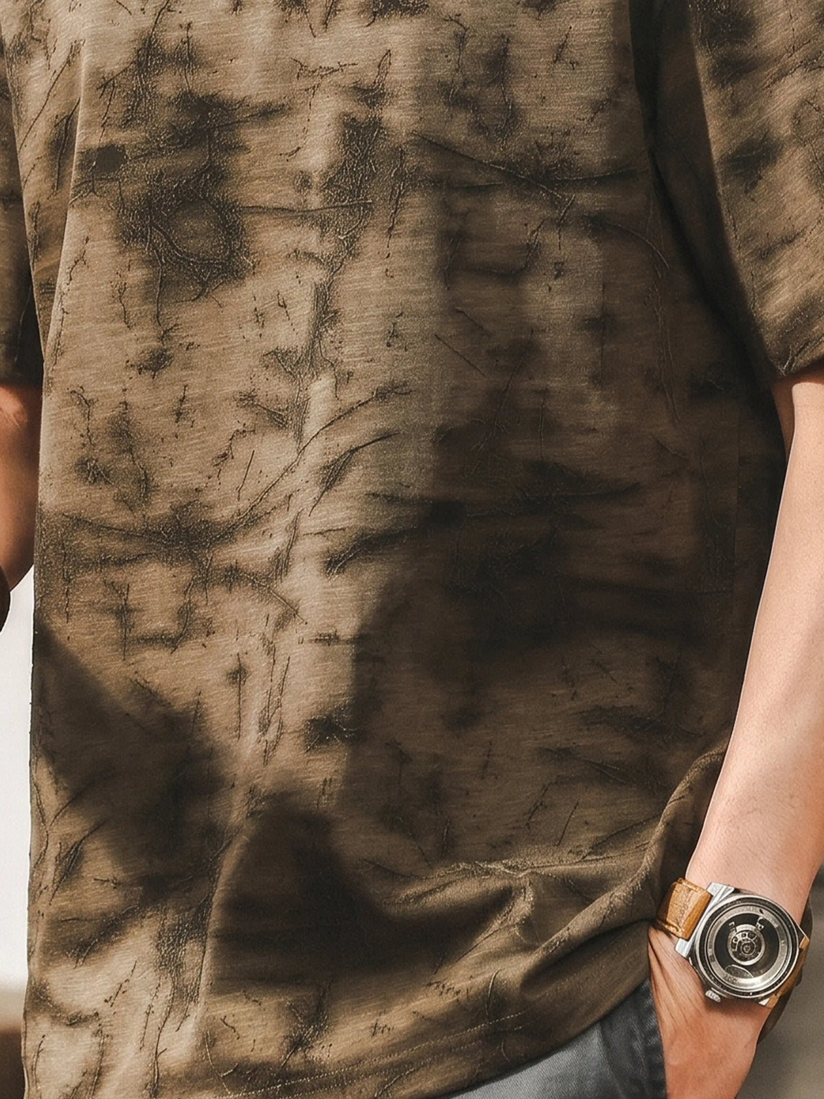Retro Irregular Flocked All-over Print T-shirt