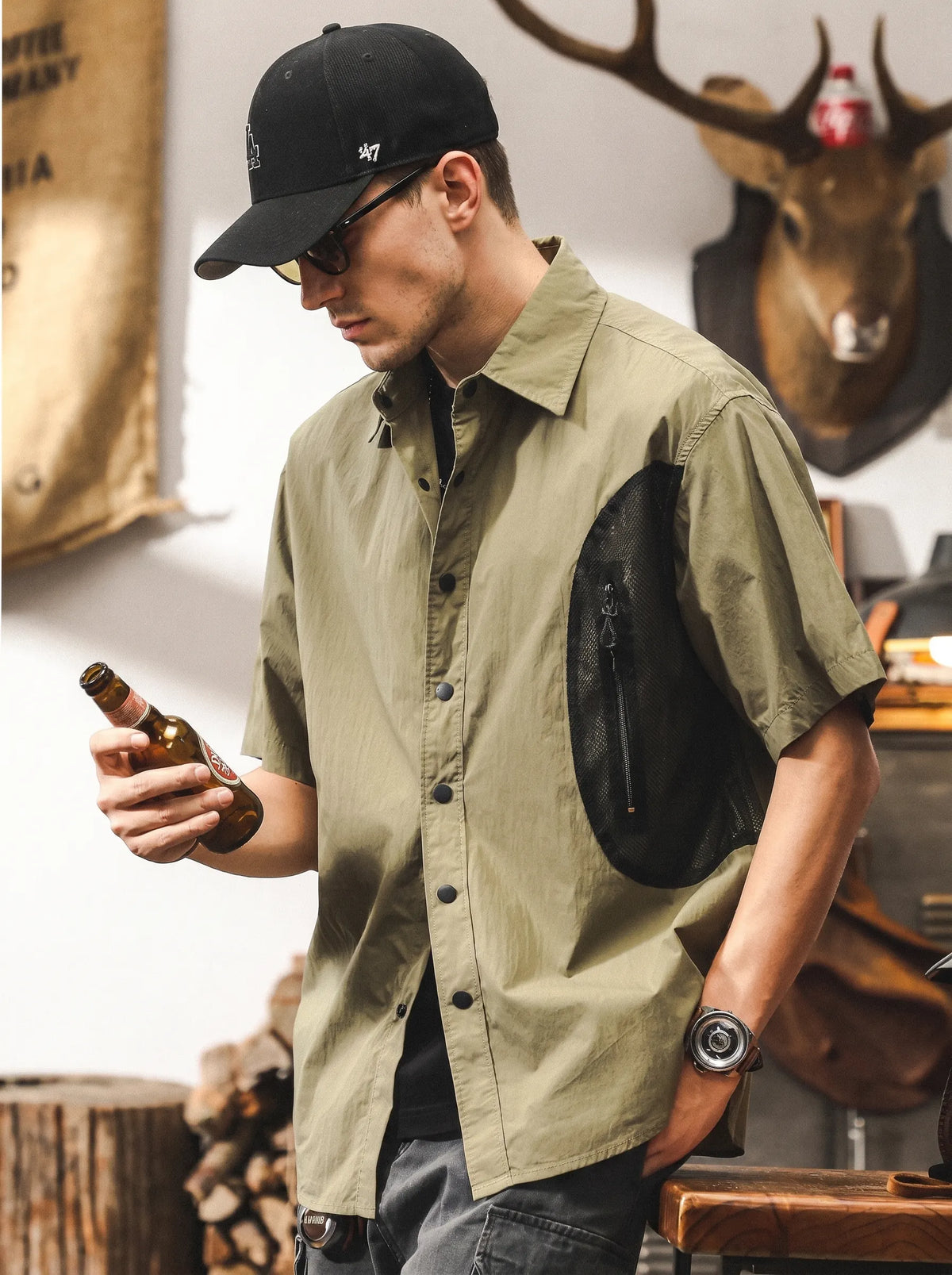 American Retro Workwear-style Loose-fit Functional Shirt