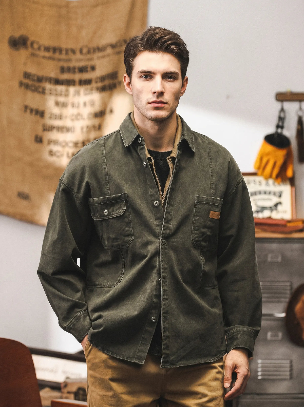 American-style Vintage Loose-fit Utility Overshirt