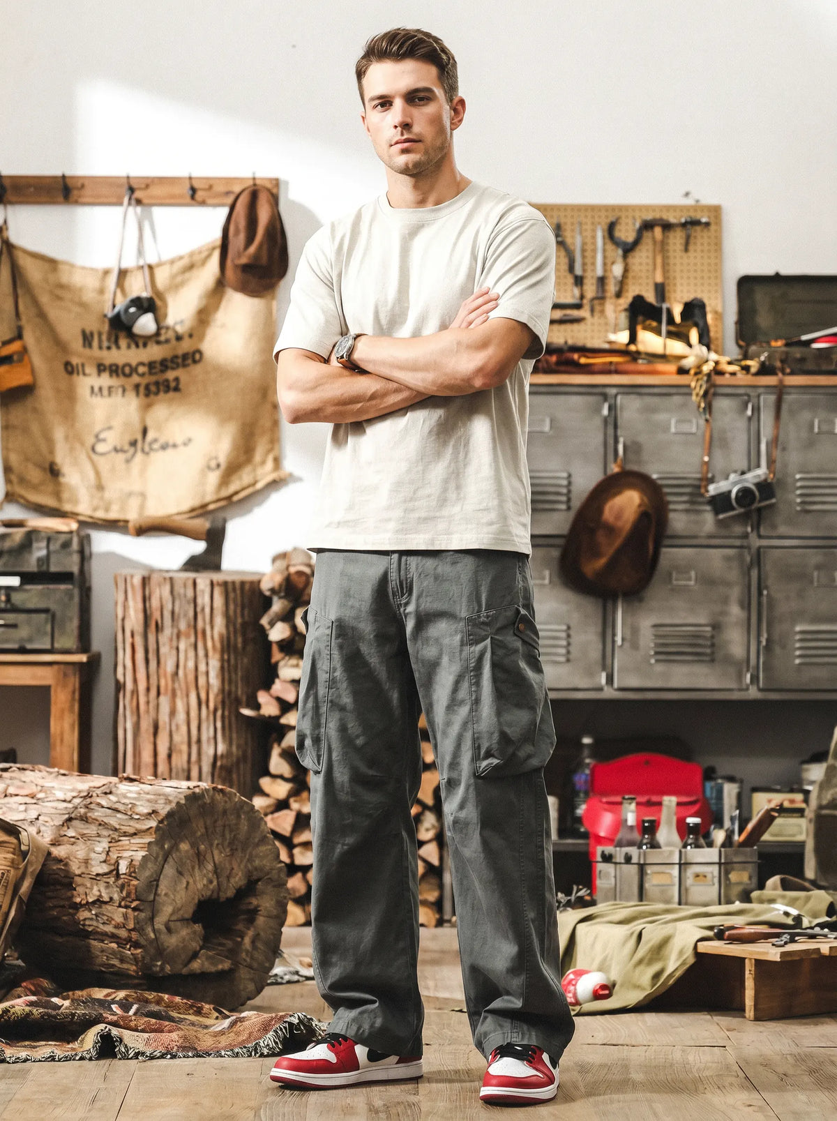 Vintage-style Curved-seam Wide-leg Utility Trousers