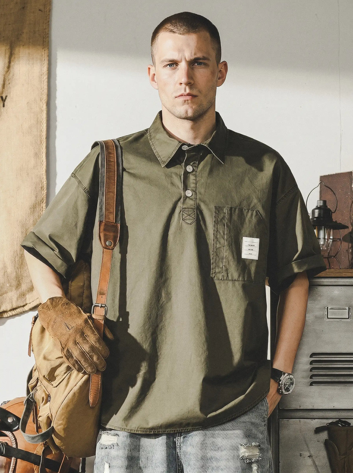 Retro Heavyweight Washed Short-Sleeve Polo Shirt