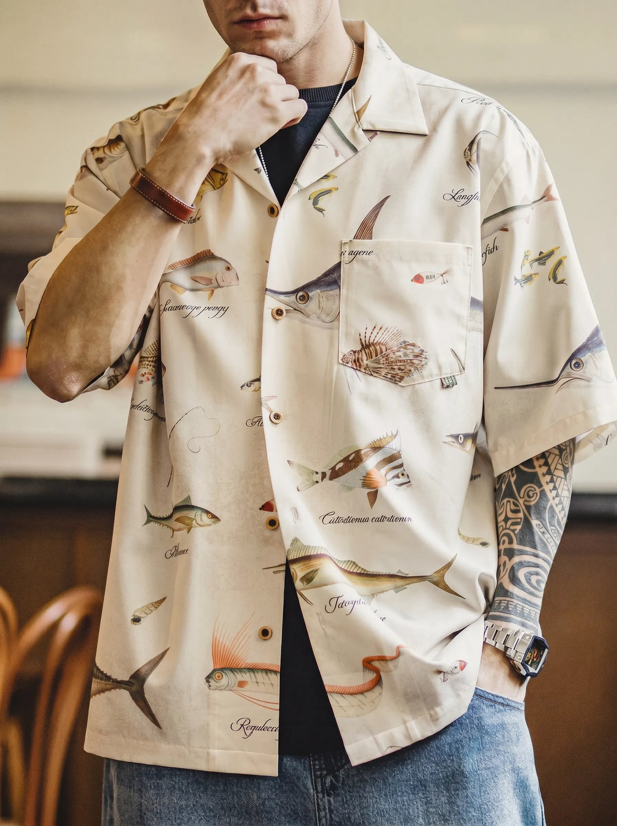 Vintage American-style Hawaiian Short-sleeve Printed Shirt